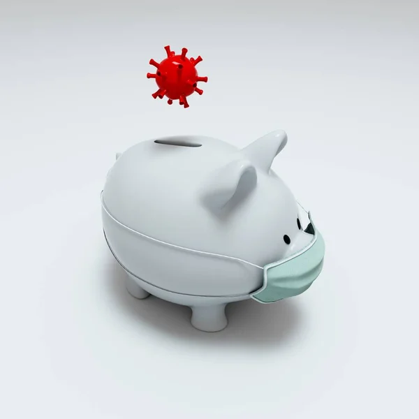 Render Covid Financial Crisis Coronavirus Crisis Piggy Bank Medical Mask — Stock Photo, Image