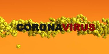 3 boyutlu görüntüleme. Sarı virüslerin arka planında arkaplan koronavirüsü