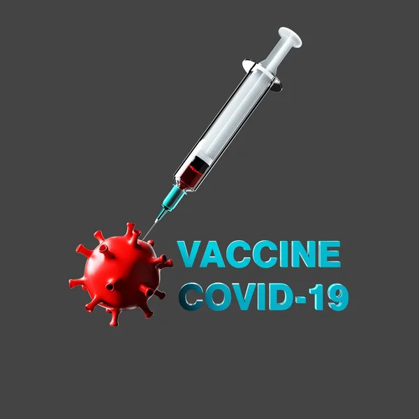 Representación Una Jeringa Perfora Virus Rojo Texto Vacuna Covid —  Fotos de Stock