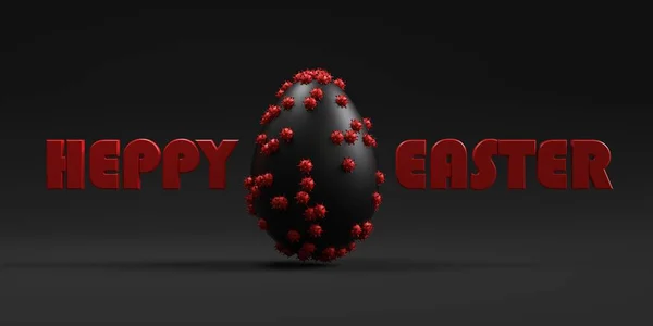 Visualization Happy Easter Egg Viruses Text Black Background — Stock Photo, Image