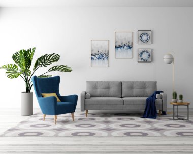 3 boyutlu görüntüleme. Parlak iç mekan - oturma odası