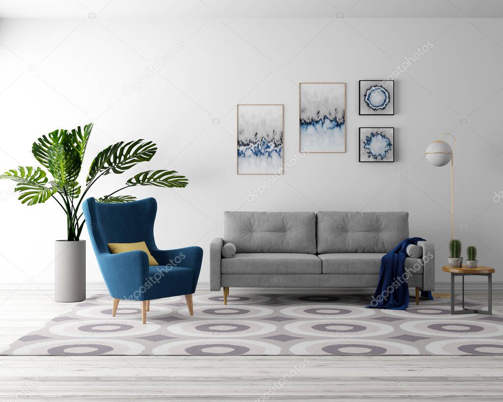 3d render. Bright interior - living room