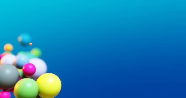 Animación Bolas Voladoras Colores Sobre Fondo Azul Renderizado — Vídeo de stock