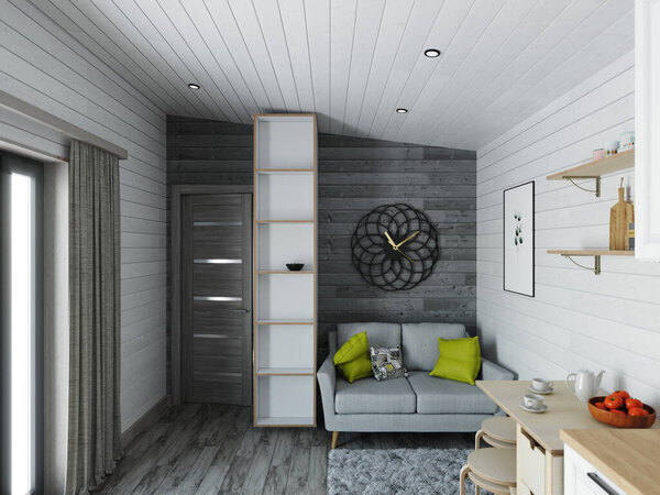 Интерьер небольшой гостиной. 3D рендеринг
