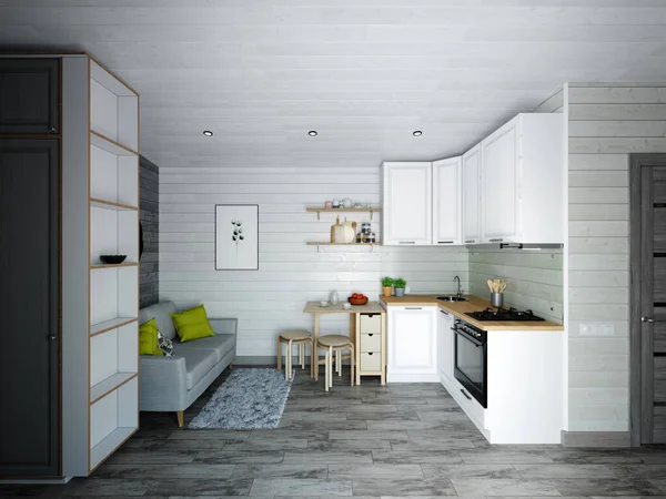 Interno Una Piccola Cucina Rendering — Foto Stock