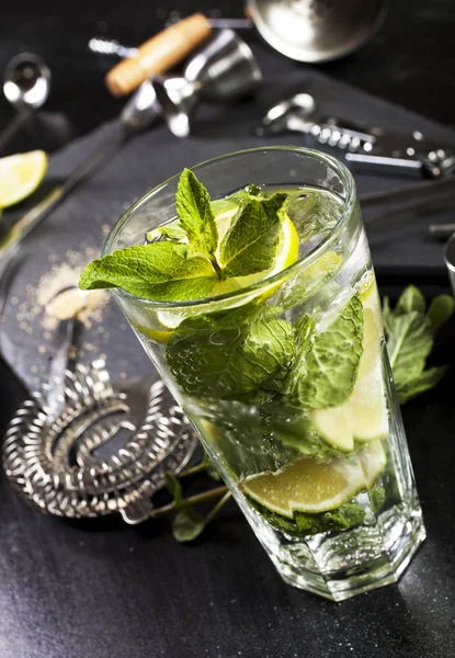 Mojito cocktail making. Ingredients and utensils. — Stock Photo, Image