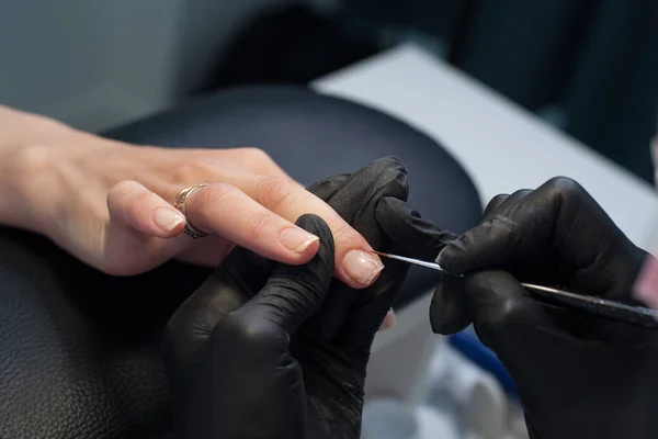 Nail artist applying gel on the nails
