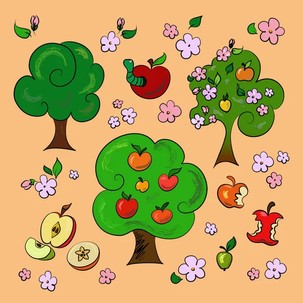 Ein Satz Bilder von Äpfeln. Aufkleber. — Stockvektor