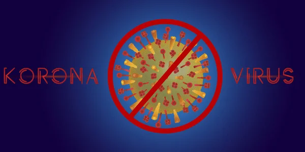 Coronavirus Dengan Latar Belakang Biru Dengan Tanda Larangan Merah Tidak - Stok Vektor