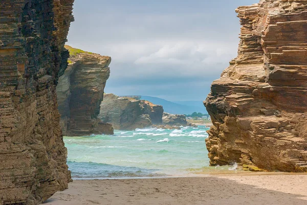 Plage Célèbre Des Cathédrales Playa Las Catedrales Ribadeo Galice Espagne — Photo