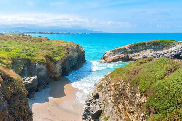 Plage Célèbre Des Cathédrales Playa Las Catedrales Ribadeo Galice Espagne — Photo