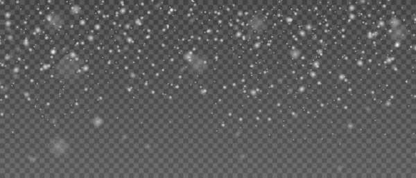 Vektör düşen kar örtüsü. Şeffaf üzerine izole edilmiş kış koleksiyonu dekorasyonunun Noel afişi için gerçekçi, parlak kar yağışı arka planı. Stok illüstrasyonu