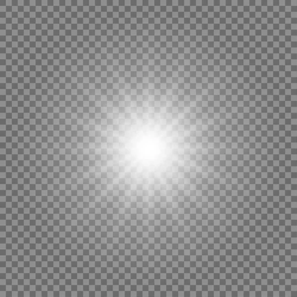 Şeffaf beyaz ışık ya da ışık efekti. Patlama izdüşümünün hisse senedi vektör çizimi. Parlak ışıldayan ışıklarla mercekler parlıyor..
