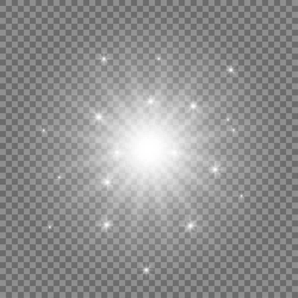 Şeffaf beyaz ışık ya da ışık efekti. Patlama izdüşümünün hisse senedi vektör çizimi. Parlak ışıldayan ışıklarla mercekler parlıyor..