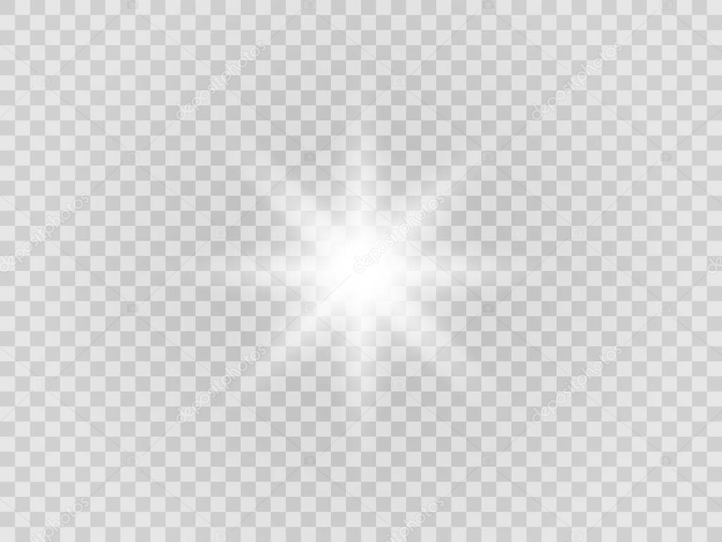 Vector png glowing light effect. Shine, glare, flare, flash illustration. White star