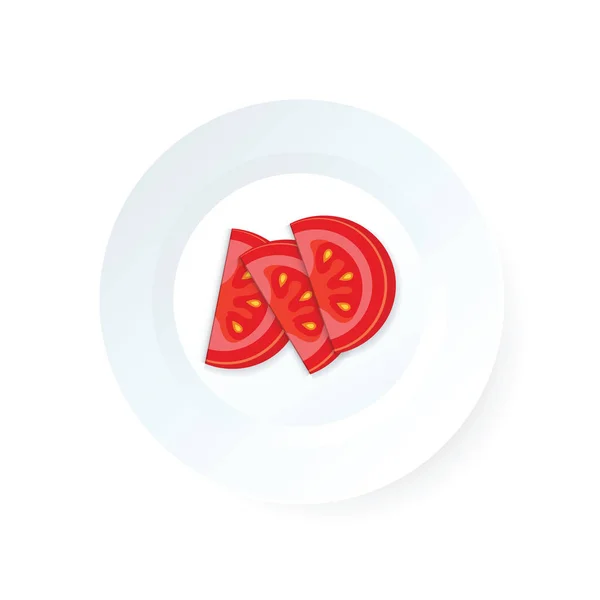 Diiris ikon tomat vektor pada piring - Stok Vektor