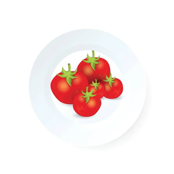 Four tomato icon vector on dish — Stock Vector