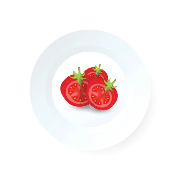 Diseccionar vector icono de tomate en el plato — Vector de stock