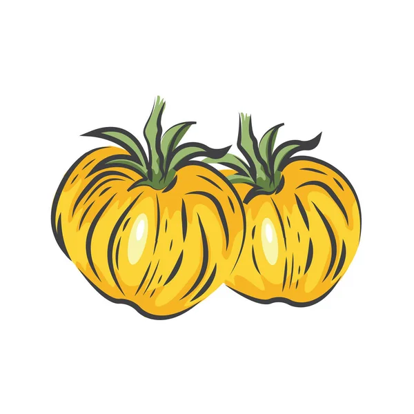 Amarillo dos tomate dibujo icono — Archivo Imágenes Vectoriales