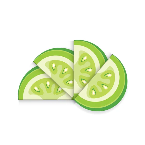 Icona 3D di pomodoro affettato verde — Vettoriale Stock