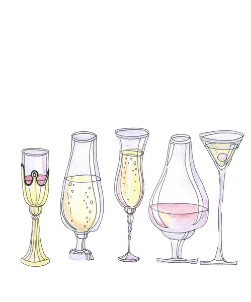 Készlet különböző poharak egy fehér — Stock Fotó