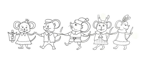 Τα ποντίκια που τρέχουν και χορεύουν κρατούν τα χέρια. — Φωτογραφία Αρχείου
