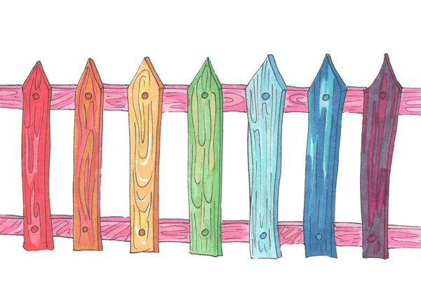 Ένα πολύχρωμο ουράνιο τόξο ξύλινο φράχτη — Φωτογραφία Αρχείου