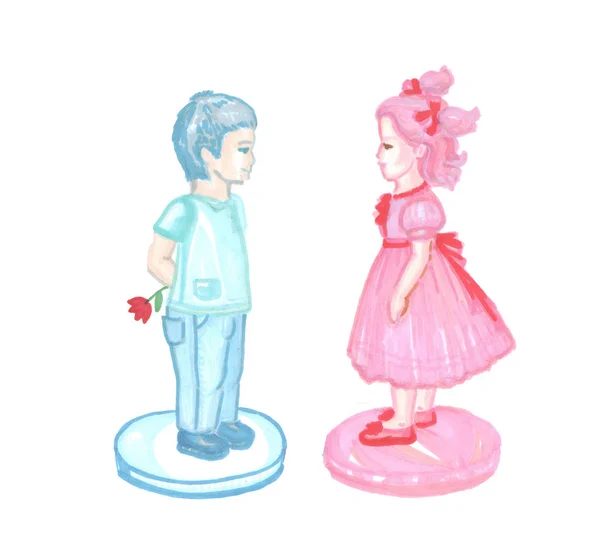 Gender ujawnić partii niebieski chłopiec i różowy dziewczyna na białym — Zdjęcie stockowe