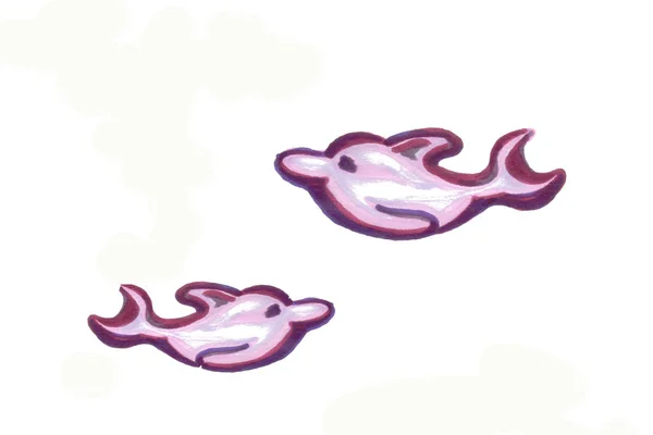 Two little purple dolphins isolated on a white — ストック写真