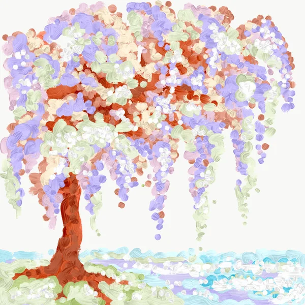 Flowering purple green tree in spring — ストックベクタ