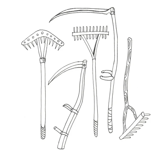Tranças de forquilhas para ferramentas de jardim de fazenda de feno — Fotografia de Stock