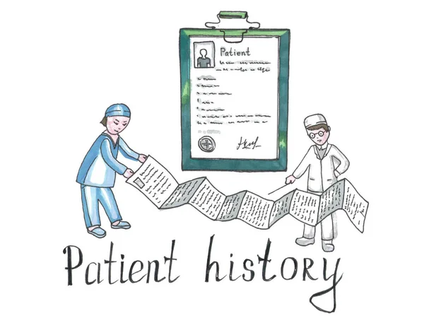 Ιστορικό ασθενών σε μια μακρά λίστα και 2 γιατροί — Φωτογραφία Αρχείου