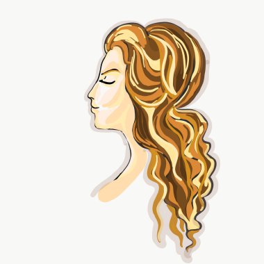 Kadın baş profili kapalı gözler ve sarı kahverengi uzun duyma