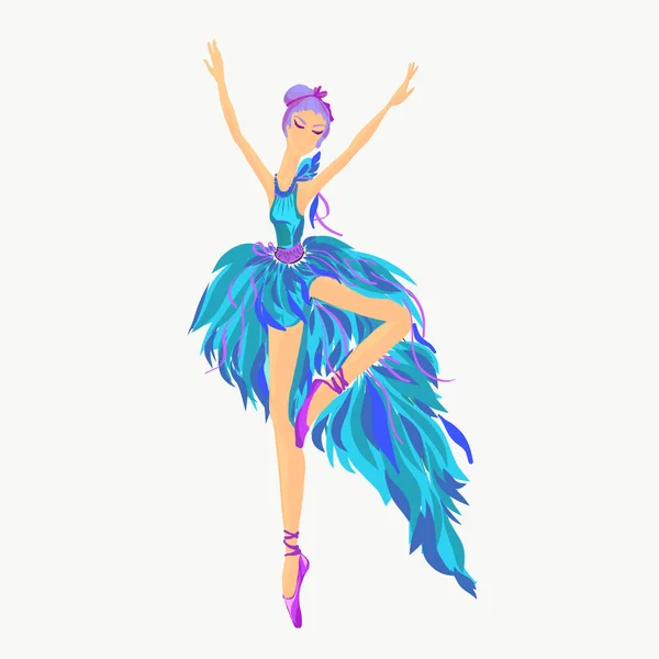 Bailarina dançando em um vestido azul longo —  Vetores de Stock