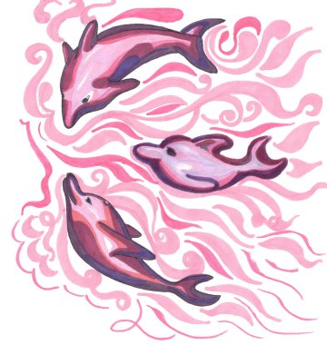 pink dolphins in a pink water clipart