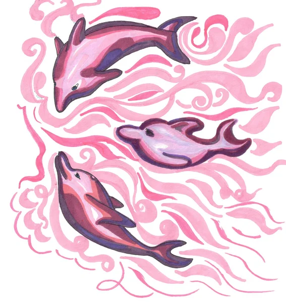 Pink dolphins in a pink water — Stock Photo, Image