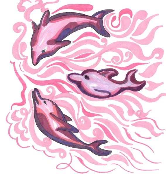 Ροζ δελφίνια σε ροζ νερό — Φωτογραφία Αρχείου