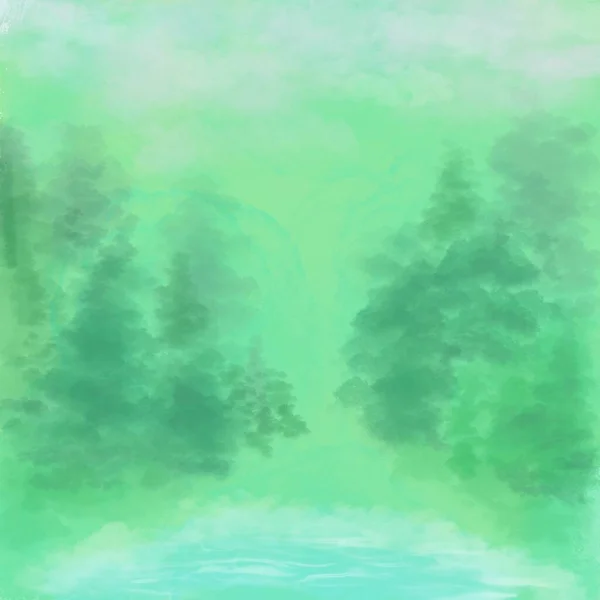 Зеленый лес природный фон с береговой линией — стоковое фото