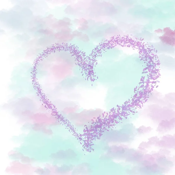 Fioletowe Serce Tle Niebiesko Różowe Niebo Walentynki — Zdjęcie stockowe