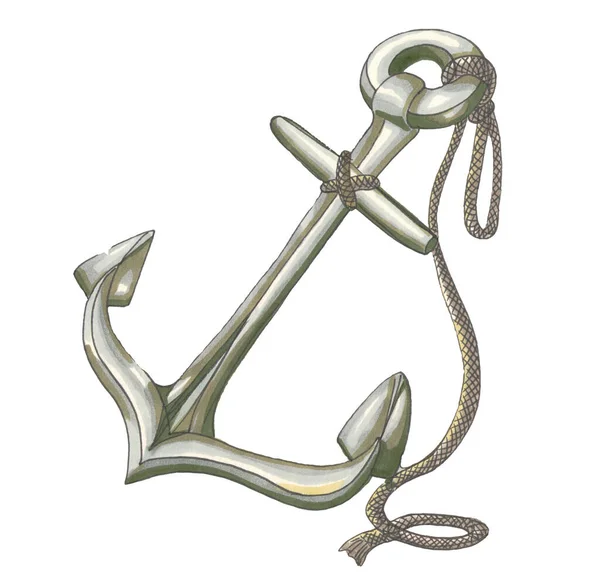 Grey metal anchor on a white backgound — Stock Photo, Image