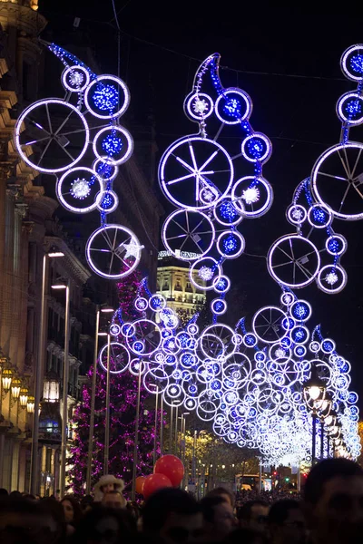 Portál Del Angel Barceloně Zdobený Vánočními Světly Vánoční Koncept — Stock fotografie