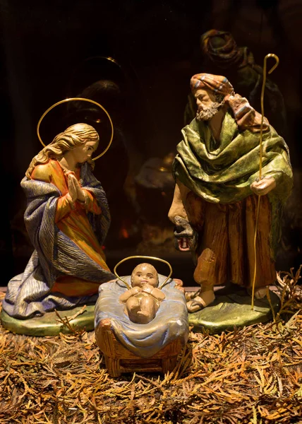 Belén Navideño Con Figuras Como Jesús María José Concepto Navidad — Foto de Stock