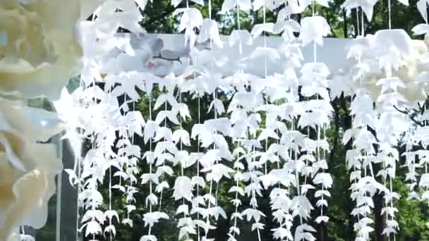 Красива Декоративна Делікатна Весільна Арка Білим Листям — стокове відео
