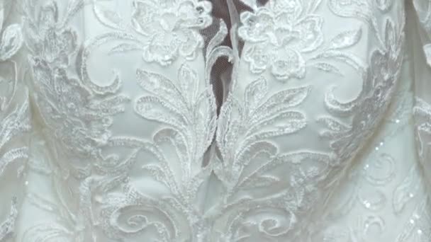 Bride Delicate White Dress Beautiful Embroidered Pattern — Stock Video