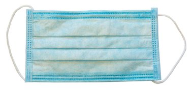 Beyaz arka planda mavi tıbbi maske