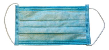 Beyaz arka planda mavi tıbbi maske