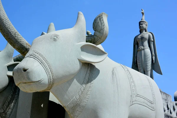 Déesse Céleste Mythologique Règne Sur Une Charrette Buffles Temple Péché — Photo