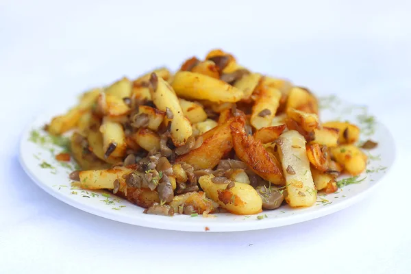 Patate fritte con funghi porcini, piatti della cucina nazionale russa — Foto Stock