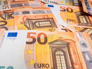 Elli avroluk banknotların makro görünümü soyut bir arkaplan oluşturdu