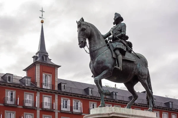 Estátua Equestre Rei Felipe Iii Plaza Mayor Madrid — Fotografia de Stock